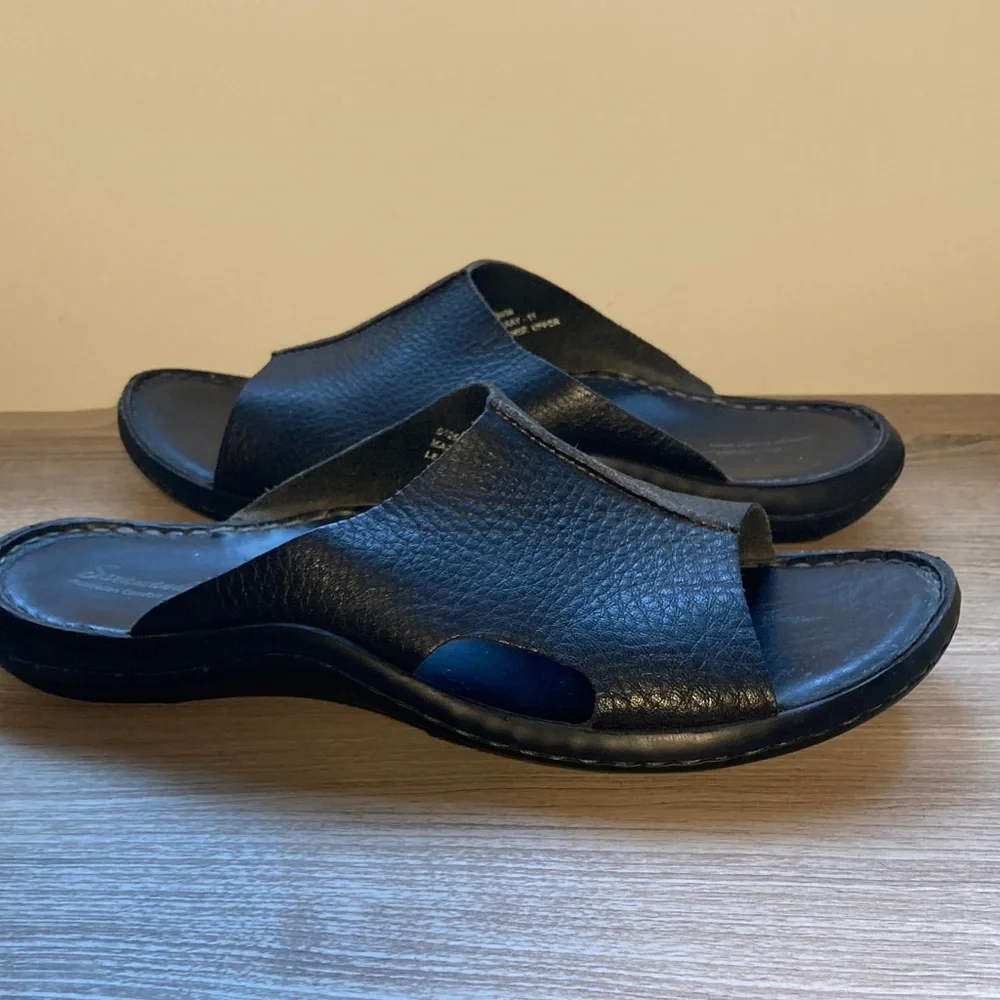 Saramanda sheep skin leather Slide Sandals black 11
